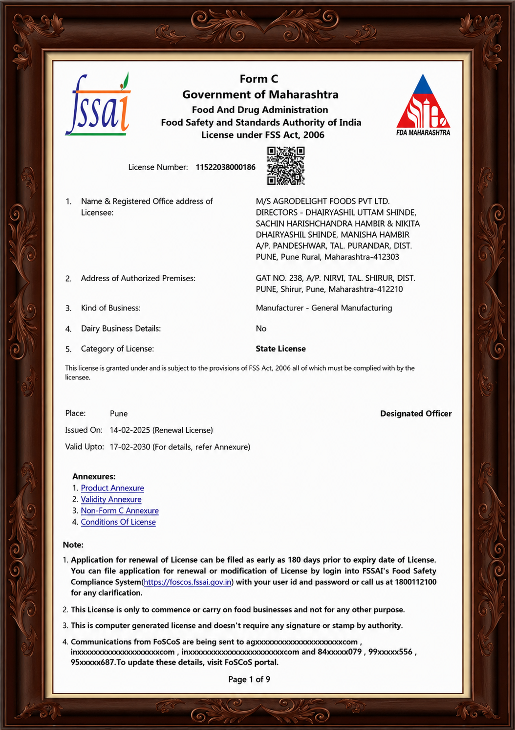 FSSAI State Licence Certificate